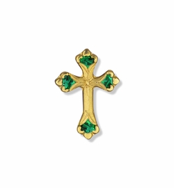 13/16 x 9/16 Inch Gold Emerald Cross Lapel Pin