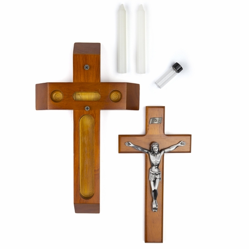 13 Inch Wood Sick Call Crucifix Set with Antiqued Gold Pewter Corpus