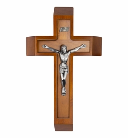 13 Inch Wood Sick Call Crucifix Set with Antiqued Gold Pewter Corpus