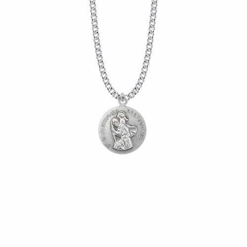 15/16 Inch Round Nickel Silver Boy's Baseball Player Medal with St. Christopher on Back