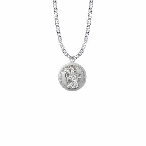 15/16 Inch Round Nickel Silver Boy's Lacrosse Medal with St. Christopher on Back