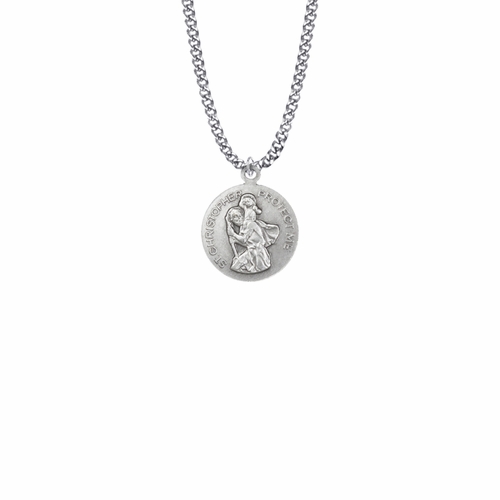 15/16 Inch Round Nickel Silver Girl's Volleyball Medal with St. Christopher on Back