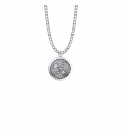 15/16 Inch Round Sterling Silver Boy's Football Player Medal with St. Christopher on Back