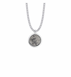 15/16 Inch Round Sterling Silver Boy's Off Road Biker Medal with St. Christopher on Back