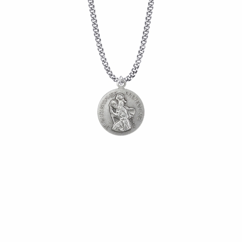 15/16 Inch Round Sterling Silver Girl's Swimmer Medal with St. Christopher on Back