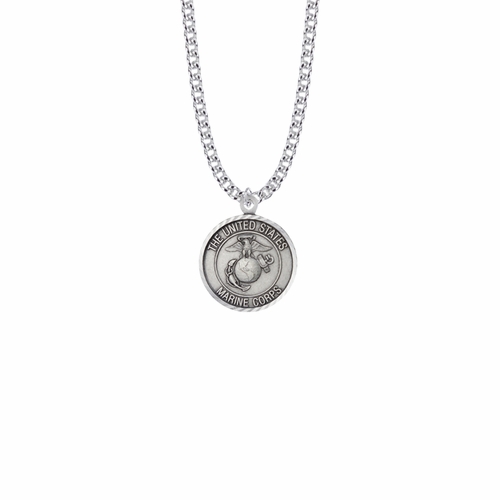 15/16 Inch Round Sterling Silver U.S. Marine Corps Medal with Personalized "Marine Dad" Engraving on Back