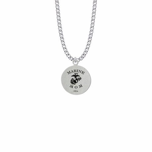 15/16 Inch Round Sterling Silver U.S. Marine Corps Medal with Personalized "Marine Mom" Engraving on Back