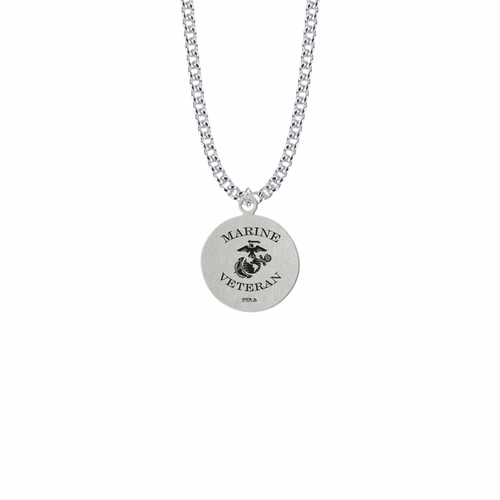 15/16 Inch Round Sterling Silver U.S. Marine Corps Medal with Personalized "Marine Veteran" Engraving on Back