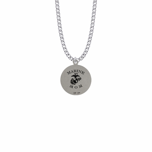 15/16 Inch Round Two-Tone Sterling Silver U.S. Marine Corps Medal with Personalized "Marine Mom" Engraving on Back