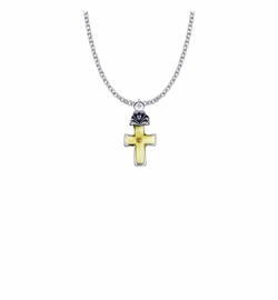 15/16 Inch Silver Plated Cross with Mustard Seed Center Necklace