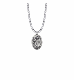 15/16 Inch Sterling Silver Antiqued Oval St. Christopher Medal, Patron Saint of Travelers