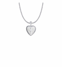 15/16 Inch Sterling Silver Cross and Mother of Pearl Heart Locket Necklace