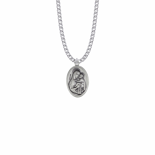 15/16 Inch Sterling Silver Oval Sacred Heart Medal