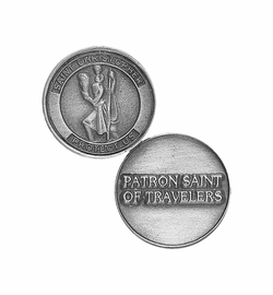15/16 x 15/16 Inch Round Fine Pewter St. Christopher Inspirational Pocket Token