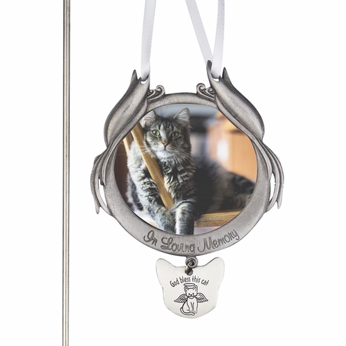 16-1/2 Inch God Bless This Cat Memorial Post with In Loving Memory Medal
