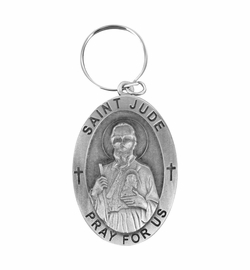 2-1/4 Inch Fine Pewter Oval St. Jude, Patron Saint of Hopeless Causes and Desperation Key Chain