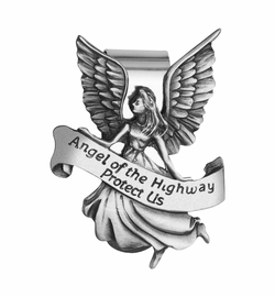2-1/4 x 1-5/8 Inch Fine Pewter Angel of The Highway Visor Clip