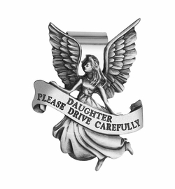 2-1/4 x 1-5/8 Inch Fine Pewter Daughter "Please Drive Carefully" Angel Visor Clip
