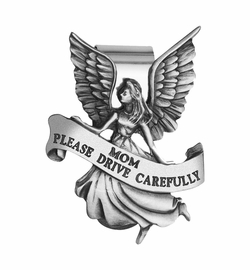 2-1/4 x 1-5/8 Inch Fine Pewter Mom "Please Drive Carefully" Angel Visor Clip
