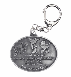2-1/4 x 2 Inch Fine Pewter Baby Boy Guardian Angel Clip-On Stroller Medal