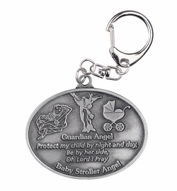 2-1/4 x 2 Inch Fine Pewter Baby Girl Guardian Angel Clip-On Stroller Medal