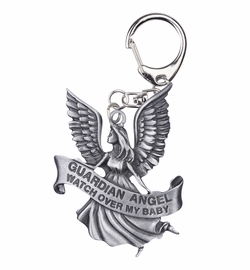 2-1/8 x 2 Inch Pewter Guardian Angel Baby Clip-On Stroller Medal