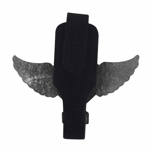 2-1/8 x 3 Inch Fine Pewter Angel Wings God Bless This Biker Strap