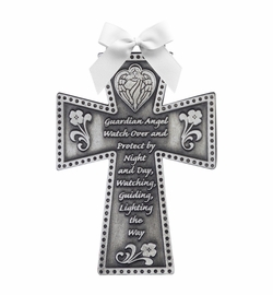 2-3/4 Inch Antiqued Pewter Guardian Angel Cradle Cross