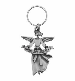 2-3/8 Inch Fine Pewter Angel with "Moms Are Angels" Key Chain