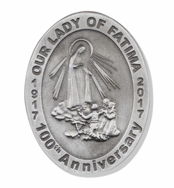 2-3/8 x 1-3/4 Inch Oval Fine Pewter Our Lady of Fatima Visor Clip