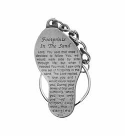 2-3/8 x 1 Inch Pewter Footprints in the Sand Key Chain