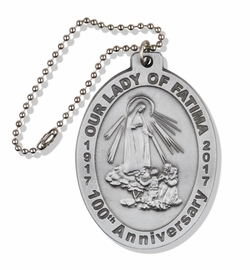 2-5/8 x 1-7/8 Inch Oval Pewter Our Lady of Fatima Auto Mirror Medal