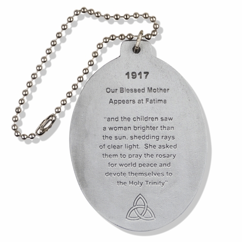 2-5/8 x 1-7/8 Inch Oval Pewter Our Lady of Fatima Auto Mirror Medal