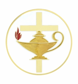 2 Inch Lamp of Learning With Cross Emblem Adhesive Medallion