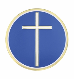 2 Inch White Cross With Blue Background Emblem Adhesive Medallion