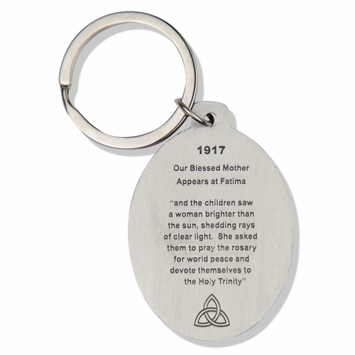 2 x 1-1/4 Inch Oval Fine Pewter Our Lady of Fatima Key Chain
