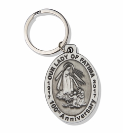2 x 1-1/4 Inch Oval Fine Pewter Our Lady of Fatima Key Chain