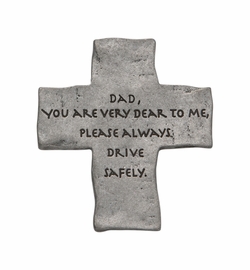 2 x 1-3/4 Inch Fine Pewter Dad "Drive Safely" Cross Visor Clip