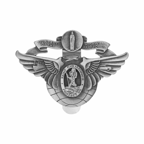 2 x 3 Inch Fine Pewter Winged St. Christopher and Miraculous Mary Visor Clip