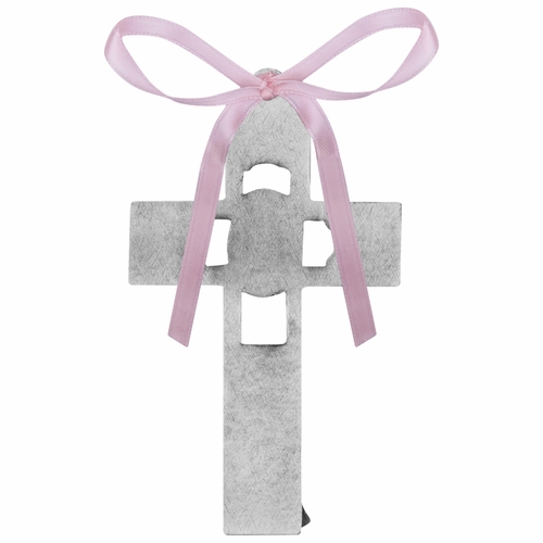 3-1/2 Inch Antiqued Pewter Baby Girl Pierced Cradle Cross