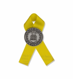 3-1/2 x 1-1/8 Inch Silver Antiqued Finish United States Air Force Insignia Pin with Yellow Ribbon