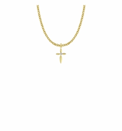 3/4 Inch 14K Gold Plated Over Sterling Silver Oval Ends Cross Necklace with Cubic Zirconia Stone