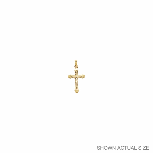 3/4 Inch 14KT Gold Beveled Ends Crucifix Pendant