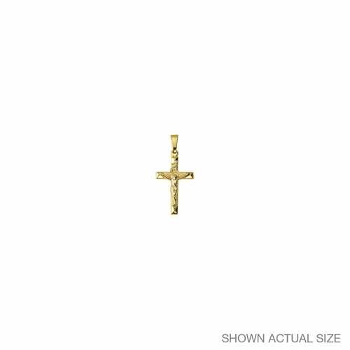 3/4 Inch 14KT Gold Brushed Detailing Crucifix Pendant