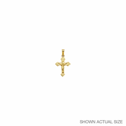 3/4 Inch 14KT Gold Budded Ends and Flowered Detailing Crucifix Pendant