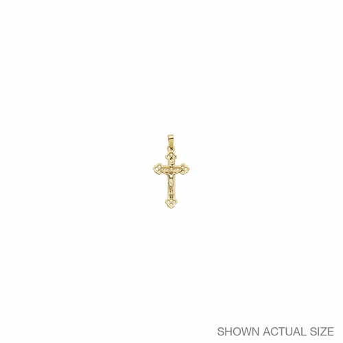3/4 Inch 14KT Gold Budded Ends with Cut-Out Detailing Crucifix Pendant