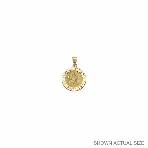 3/4 Inch 14KT Gold Hollow Round St. Christopher Medal, Patron Saint of Travelers