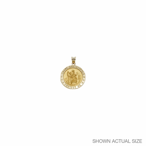 3/4 Inch 14KT Gold Hollow Round St. Christopher Medal, Patron Saint of Travelers