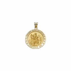 3/4 Inch 14KT Gold Hollow Round St. Christopher Medal, Patron Saint of Travelers