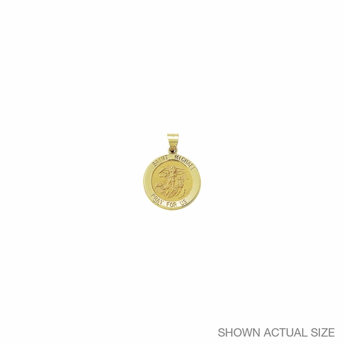 3/4 Inch 14KT Gold Hollow Round St. Michael Medal, Patron Saint of Policemen